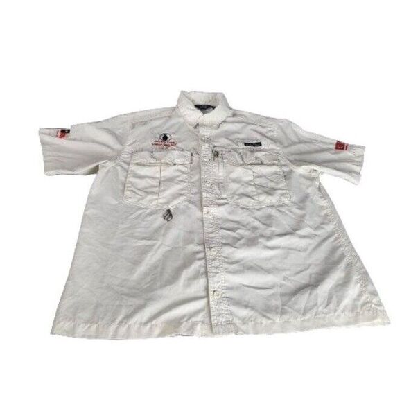 Eddie Bauer Vented Fishing Shirt Men Sz M‎ White Johnny Trigg BBQ Champ Casual - Picture 1 of 11